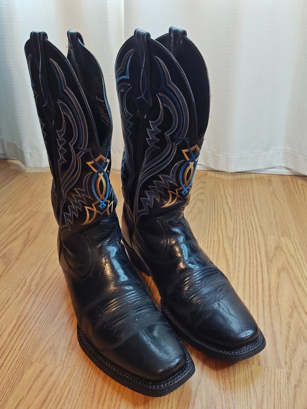 Ariat Heritage Western Boots Black Leather Square Toe Blue Gold Stitch 10.5D - Picture 3 of 14